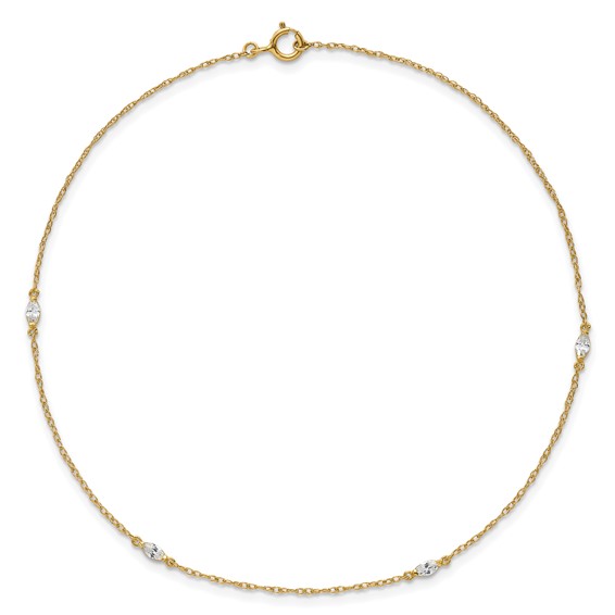 10k Polished Marquise CZ 4-Station 10 inch Anklet