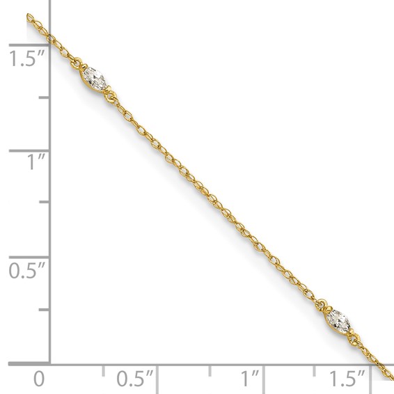 10k Polished Marquise CZ 4-Station 10 inch Anklet