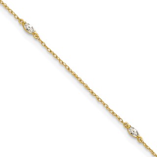 10k Polished Marquise CZ 4-Station 10 inch Anklet