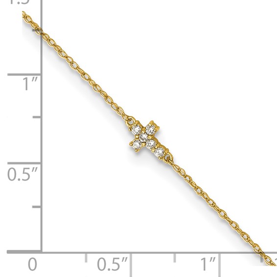 10k Polished CZ Cross 10 inch Anklet