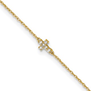 10k Polished CZ Cross 10 inch Anklet