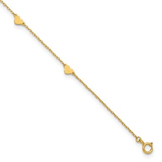 10k Polished Heart 6-Station 10 inch Anklet