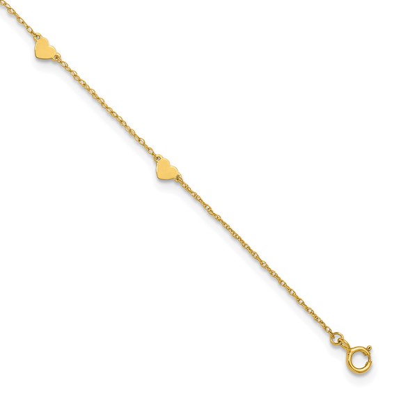 10k Polished Heart 6-Station 10 inch Anklet