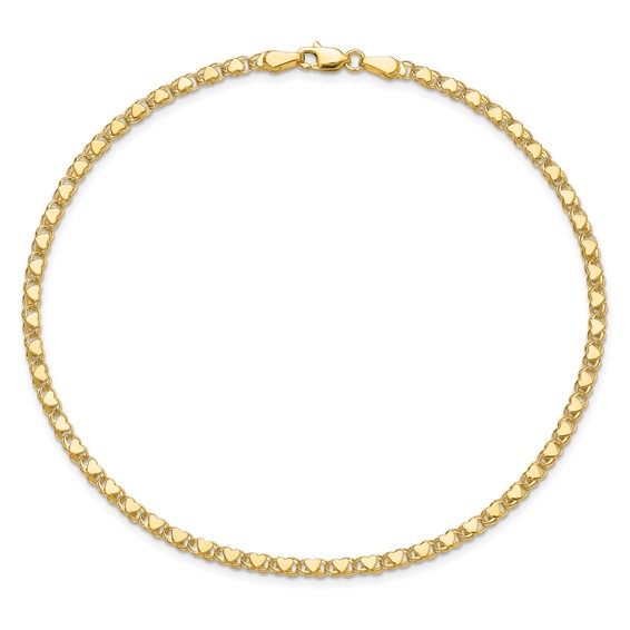 10k Polished Double-Sided Heart 8in Bracelet