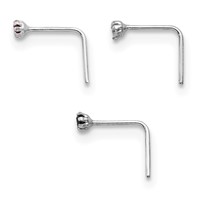 10K White Gold 20 Gauge Set of Three 1.5mm Dark Red Clear Black CZ Nose Studs view 2