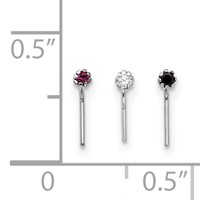 10K White Gold 20 Gauge Set of Three 1.5mm Dark Red Clear Black CZ Nose Studs view 3