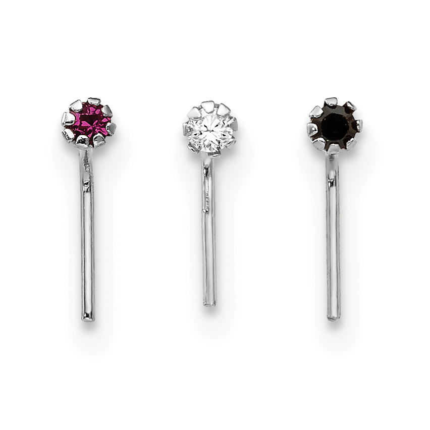 10k White Gold 1.5mm Set Of 3 CZ Nose Studs (10BD100)