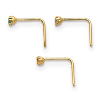 10K Yellow Gold 20 Gauge Set of Three 1.5mm Blue Clear Yellow CZ Nose Studs view 2