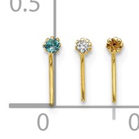 10K Yellow Gold 20 Gauge Set of Three 1.5mm Blue Clear Yellow CZ Nose Studs view 3