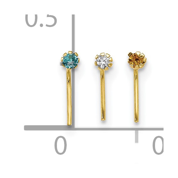 10k 1.5mm Set Of 3 CZ Nose Studs