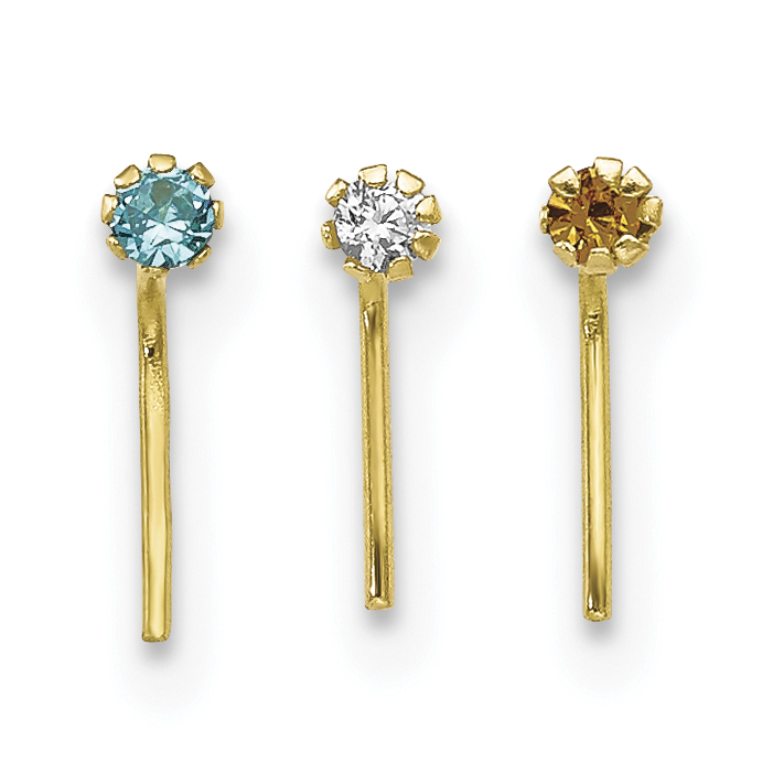 10k 1.5mm Set Of 3 CZ Nose Studs (10BD101)