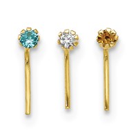 10K Yellow Gold 20 Gauge Set of Three 1.5mm Blue Clear Yellow CZ Nose Studs view 1
