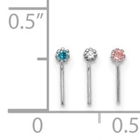 10K White Gold 20 Gauge Set of Three 1.5mm Blue Clear Pink CZ Nose Studs view 3