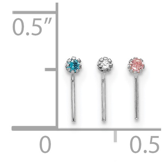 10k White Gold 1.5mm Set Of 3 CZ Nose Studs