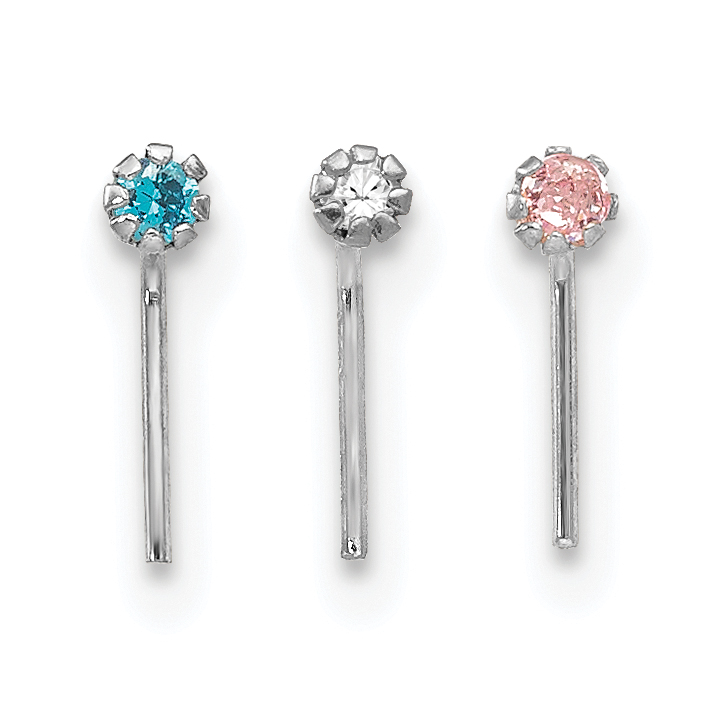 10k White Gold 1.5mm Set Of 3 CZ Nose Studs (10BD102)
