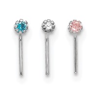 10K White Gold 20 Gauge Set of Three 1.5mm Blue Clear Pink CZ Nose Studs view 1
