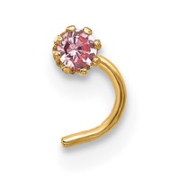 10K Yellow Gold 20 Gauge Set of Three 2.00mm Pink White CZ and Gold Ball Nose Studs view 4