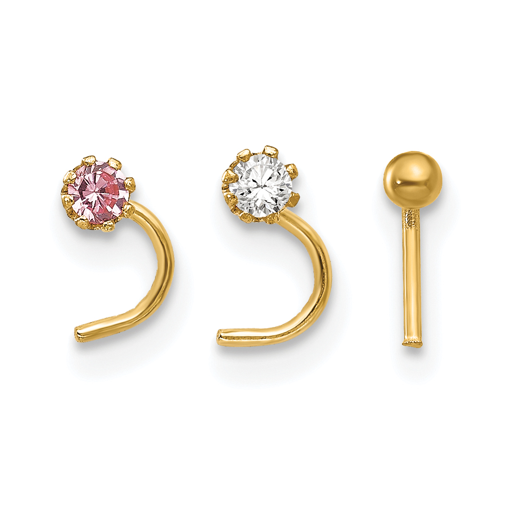10k Set Of 3 CZ Nose Studs (10BD103)