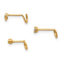10K Yellow Gold 20 Gauge Set of Three Heart Round CZ and Gold Ball Nose Studs view 2