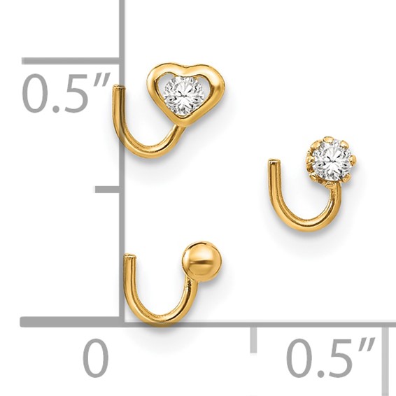 10k Set Of 3 CZ Nose Studs
