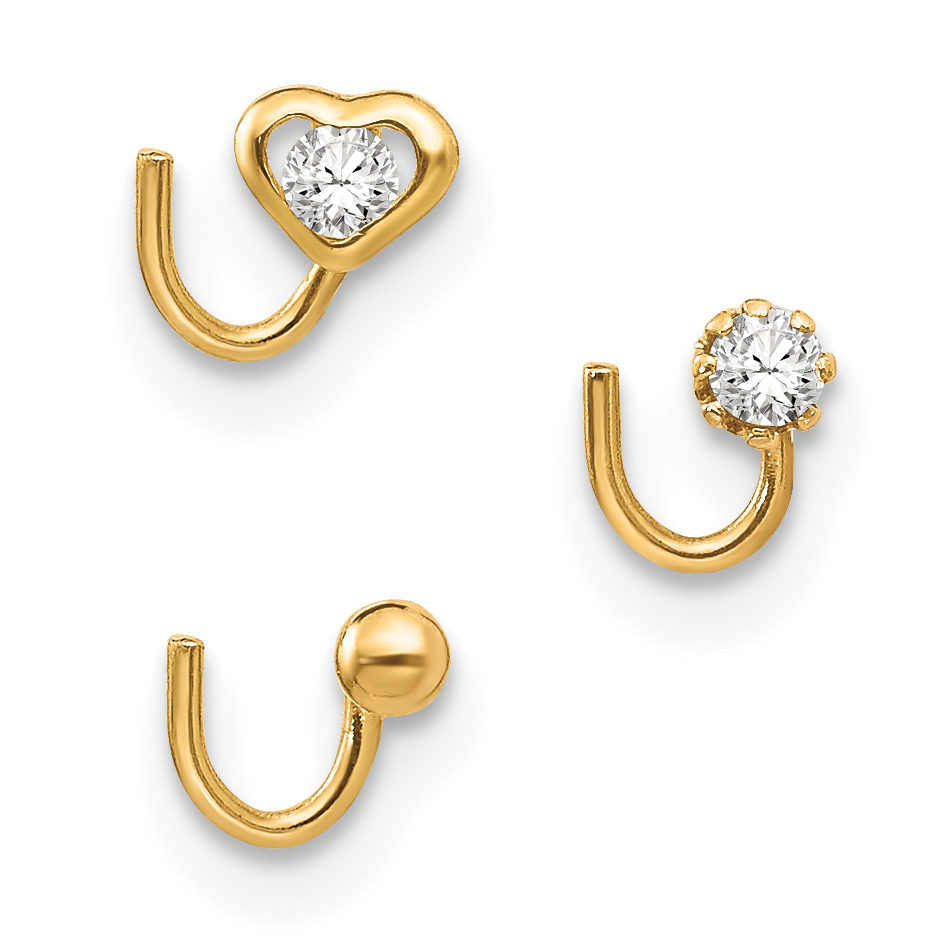 10k Set Of 3 CZ Nose Studs (10BD104)