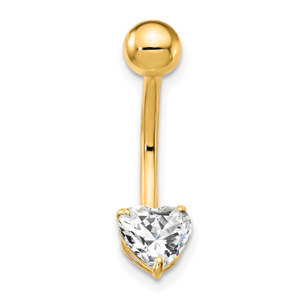10k W/6X6 CZ Heart Belly Dangle (10BD106)