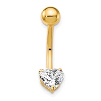 10K Yellow Gold 14 Gauge 6mm CZ Heart Belly Dangle view 3