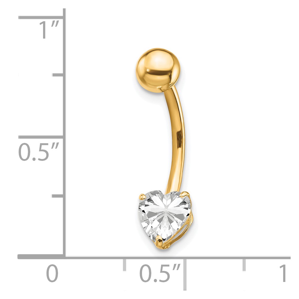 10k W/6X6 CZ Heart Belly Dangle (10BD106)