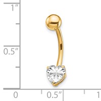 10K Yellow Gold 14 Gauge 6mm CZ Heart Belly Dangle view 4