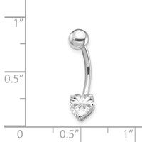10K White Gold 14 Gauge 6mm CZ Heart Belly Dangle view 2