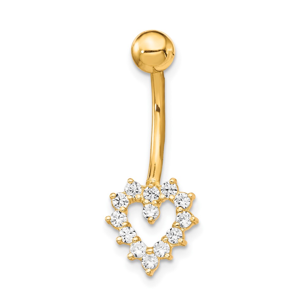 10k W/Cz Heart Belly Dangle (10BD108)
