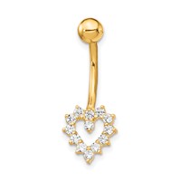 10K Yellow Gold 14 Gauge CZ Heart Belly Dangle view 3