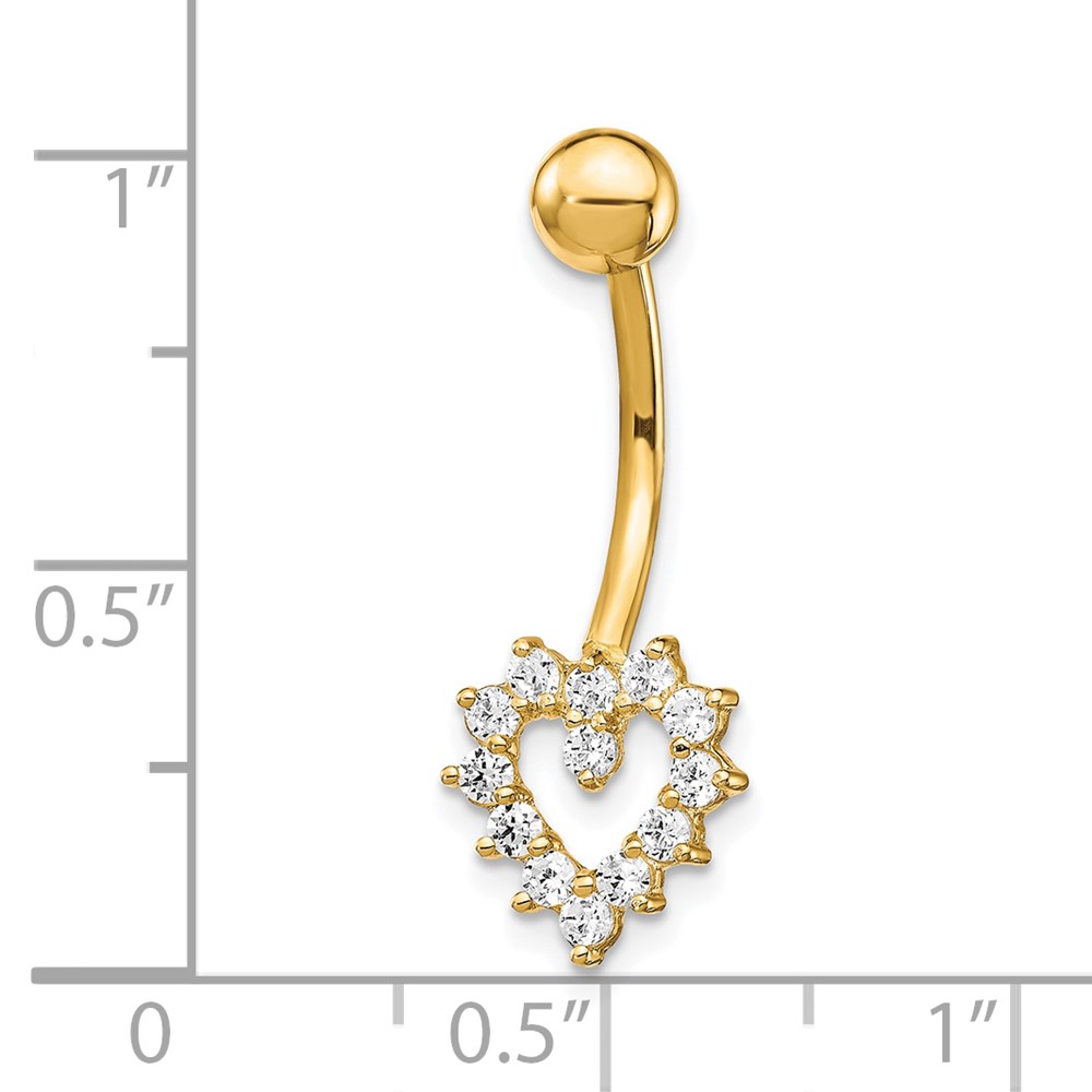 10k W/Cz Heart Belly Dangle (10BD108)