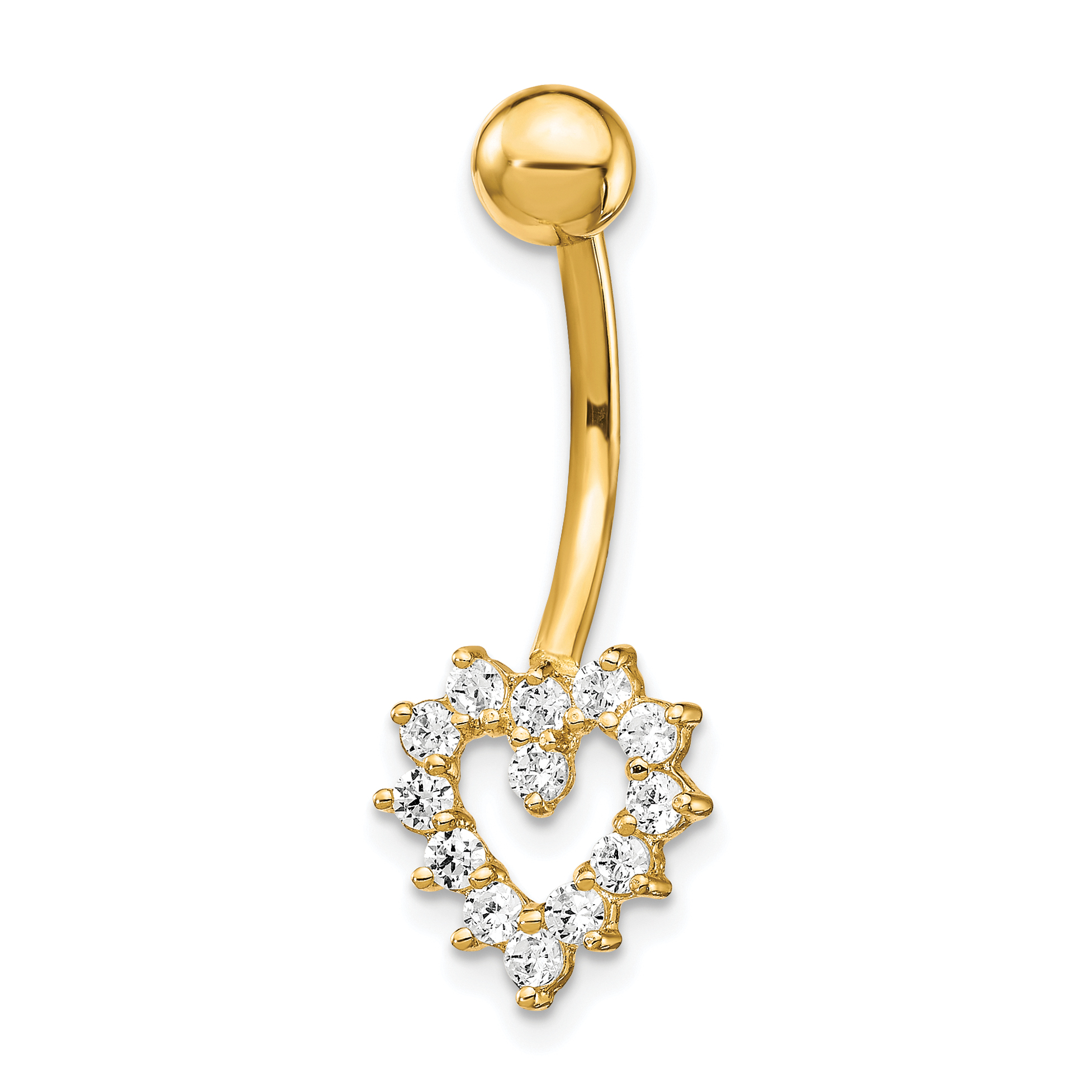 10k W/Cz Heart Belly Dangle (10BD108)