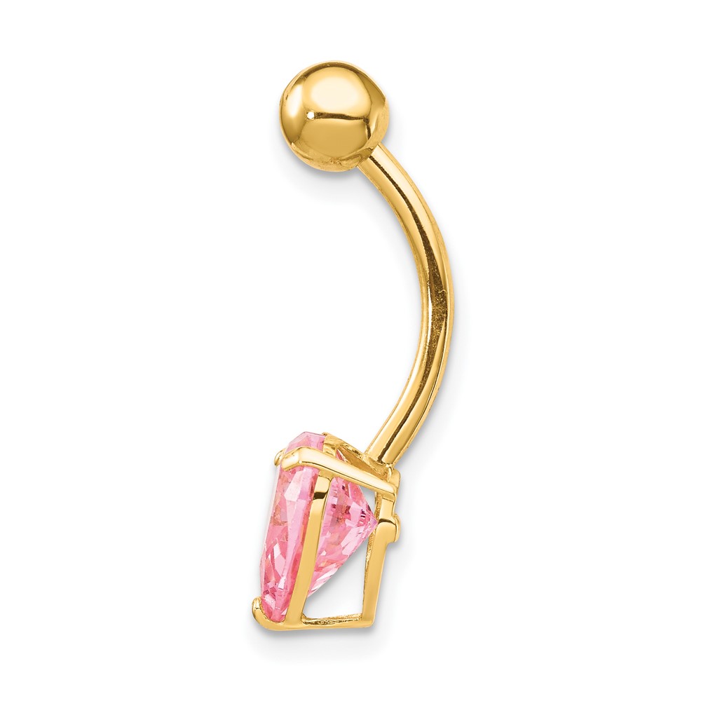 10k W/8Mm Pink Cz Heart Belly Dangle (10BD111)