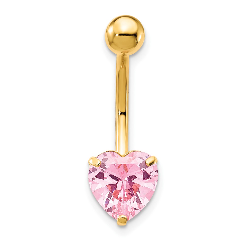 10k W/8Mm Pink Cz Heart Belly Dangle (10BD111)
