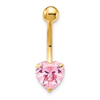10K Yellow Gold 14 Gauge 8mm Pink CZ Heart Belly Dangle view 3