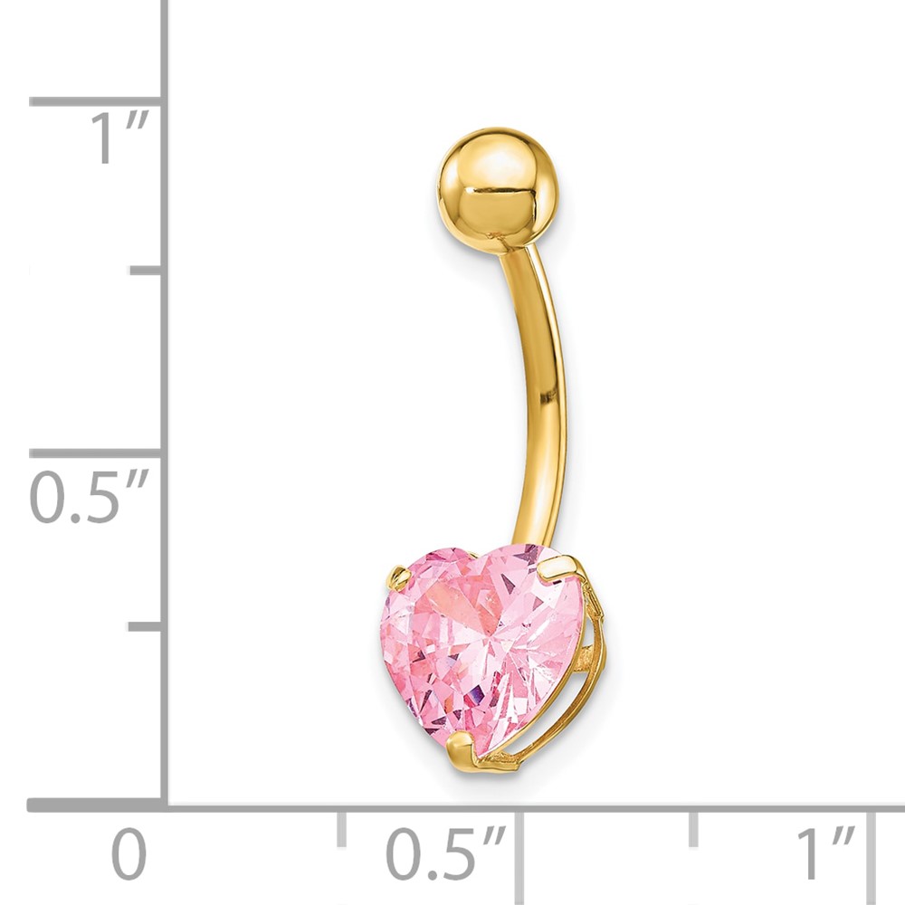 10k W/8Mm Pink Cz Heart Belly Dangle (10BD111)