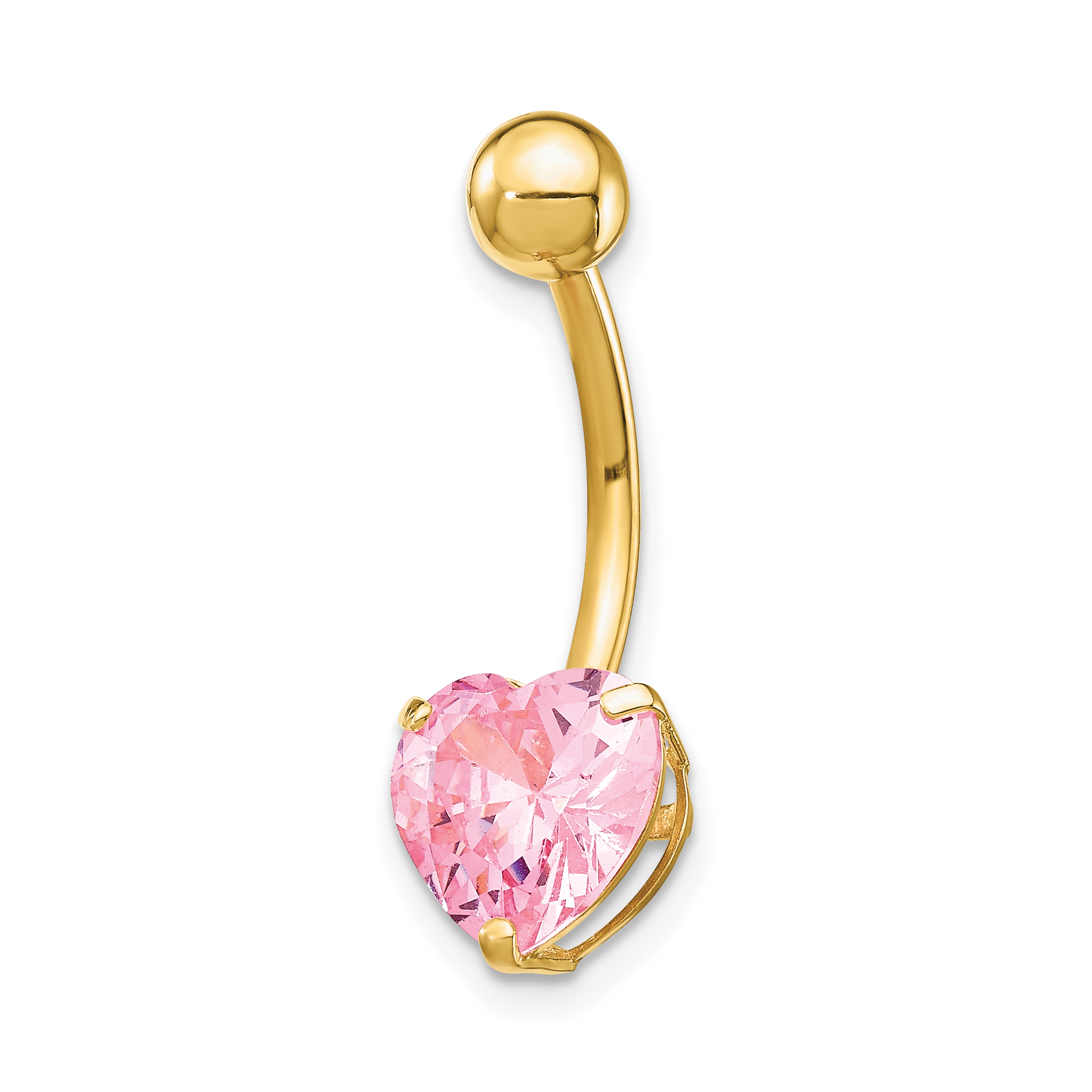 10k W/8Mm Pink Cz Heart Belly Dangle (10BD111)