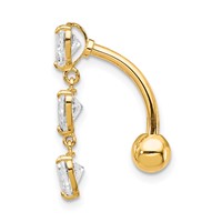 10K 5mm CZ Heart 3-Stone Belly Dangle view 2