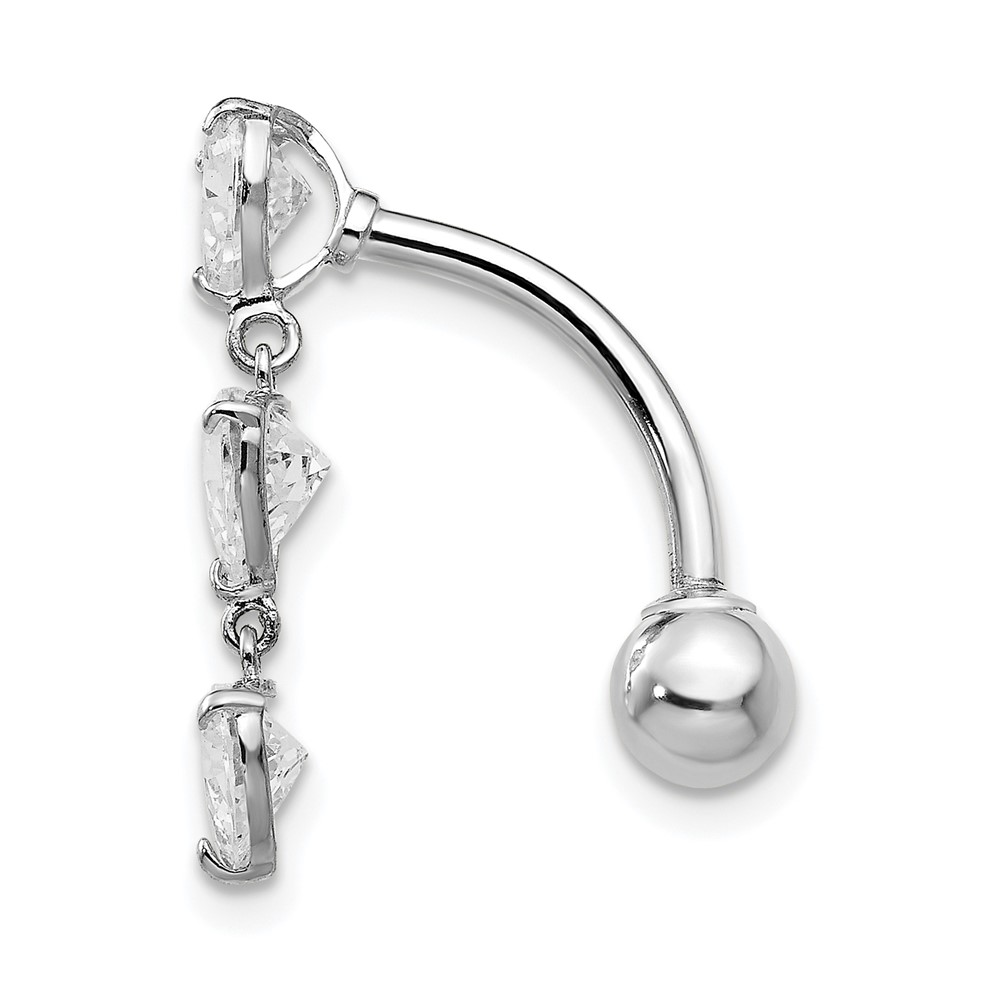 10k White Gold 5mm CZ Heart Belly Dangle (10BD113)