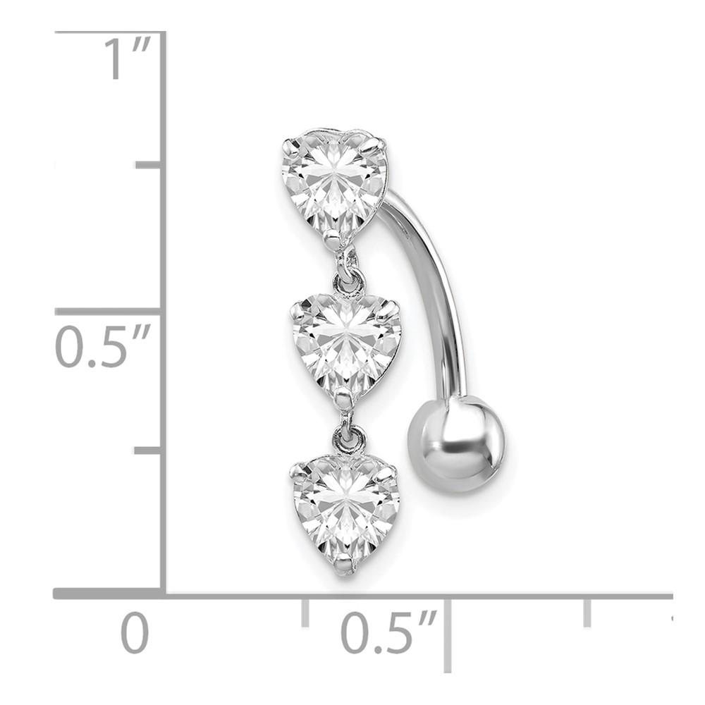 10k White Gold 5mm CZ Heart Belly Dangle (10BD113)