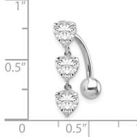 10K White Gold 5mm CZ Heart 3-Stone Belly Dangle view 3