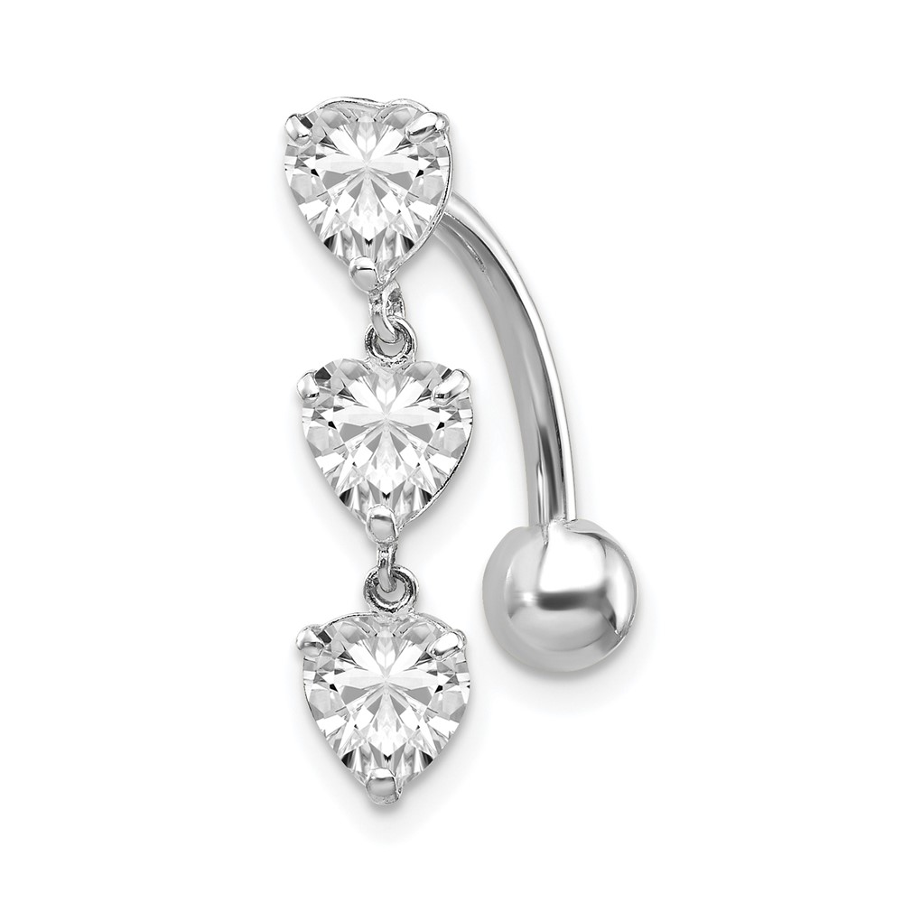 10k White Gold 5mm CZ Heart Belly Dangle (10BD113)