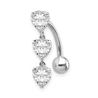 10K White Gold 5mm CZ Heart 3-Stone Belly Dangle view 1