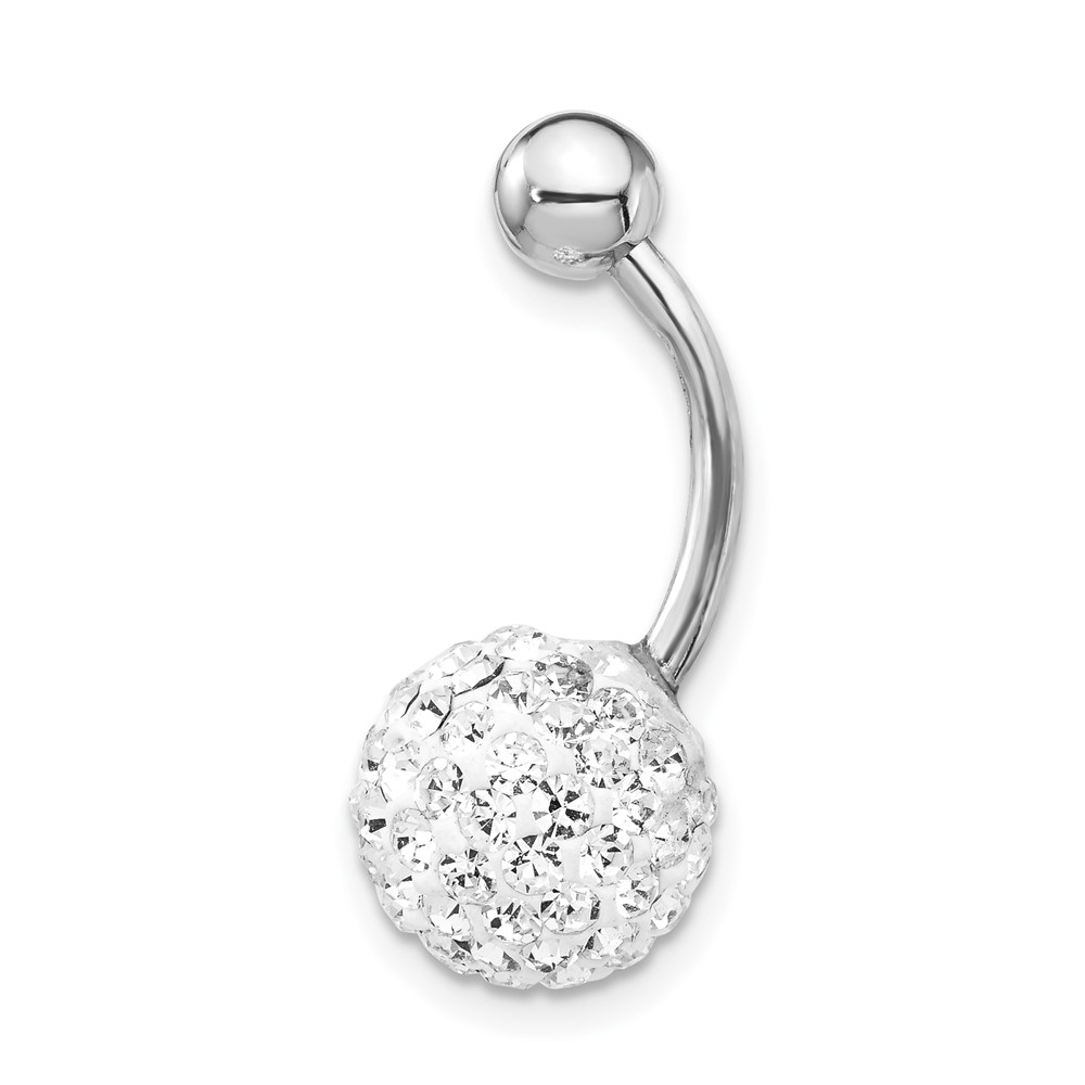 10K White Gold with10mm White Crystal Ball Belly Dangle (10BD120)