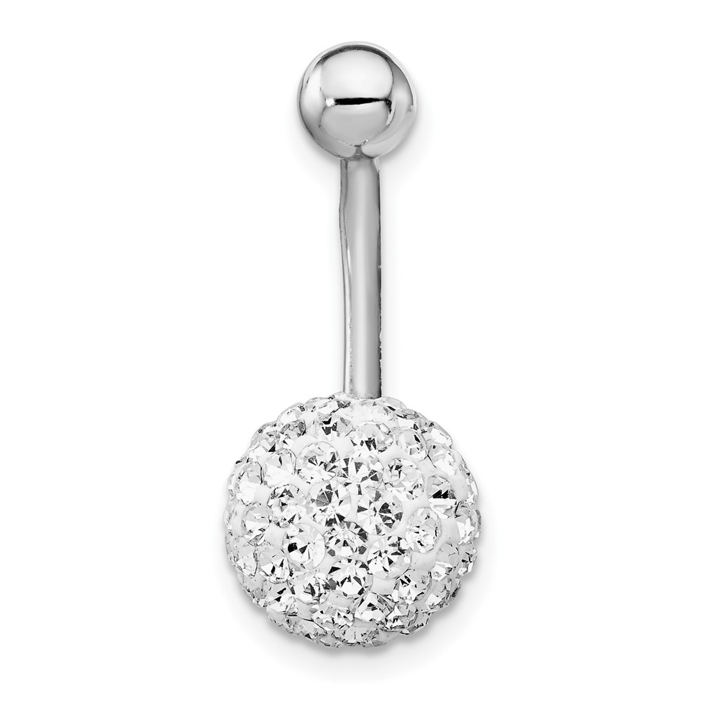 10K White Gold with10mm White Crystal Ball Belly Dangle (10BD120)