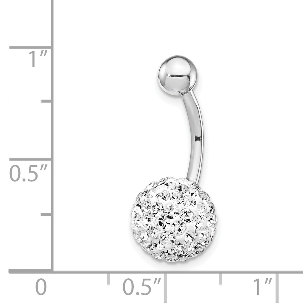 10K White Gold with10mm White Crystal Ball Belly Dangle (10BD120)