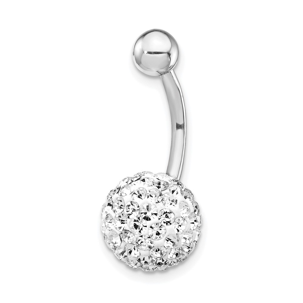 10K White Gold with10mm White Crystal Ball Belly Dangle (10BD120)