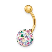 10K Yellow Gold 14 Gauge with 10mm Multi-Color Crystal Ball Belly Dangle view 2